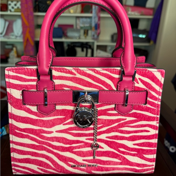 Michael Kors Handbags - Michael Kors Pink and White Zebra Leather Satchel
